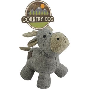 Country Dog Moose – 21x21cm - Honden speelgoed – Honden speeltje met piepgeluid – Honden knuffel gemaakt van duurzame materialen – Dubbel gestikt – Extra lagen – Voor trek spelletjes of apporteren – Grijs
