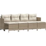 vidaXL - 5-delige - Loungeset - met - kussens - poly - rattan - beige