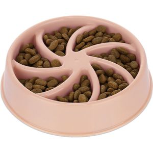 Relaxdays anti-schrokbak hond - voerbak tegen schrokken - eetbak met spiralen - 600 ml - roze