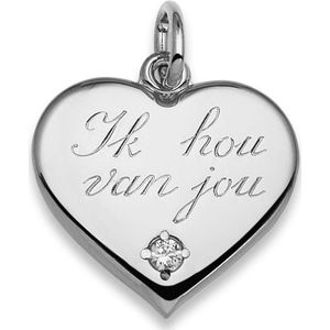 TRESOR hart ""ik hou van jou"" hanger  met Swarovski zirkonia steen - Zilver