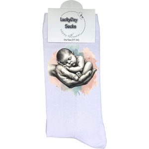 Baby - Opkikkertje - Zwanger - Grappige sokken - Valentijn cadeau - Verjaardag cadeau - Kerst cadeau - Grappige sokken - Leuke sokken - Blauw en roze - Vrolijke sokken - Hand - Kerst sokken - Vaderdag - Moederdag - Socks maken Happy - 37-44