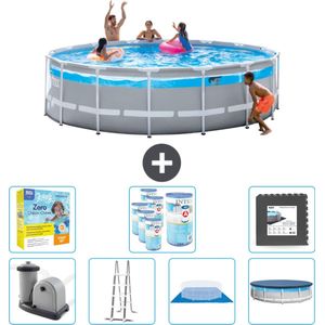 Intex Rond Prism Frame Clearview Zwembad - 488 x 122 cm - Inclusief Pomp - Ladder - Grondzeil - Afdekzeil Onderhoudspakket - Filters - Vloertegels