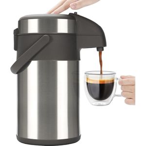 3,0 liter pompkan, thermoskan, roestvrijstalen koffiedispenser, dubbelwandige pompvacuümkan met pompmechanisme, koffiekaraf, kan voor 16 kopjes (zilver)