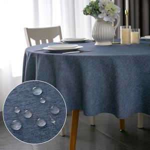 Rond tafelkleed, vlekbestendig, blauw, diameter 120 cm, waterdicht tafelkleed polyester linnen look voor tafel, eetkamer, restaurantbescherming (blauw, diameter 120 cm)