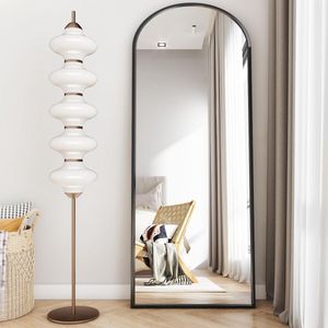 160 x 50 cm gebogen over de volledige lengte, spiegel, vrijstaande leunende spiegel, hangend gemonteerd, spiegel, aluminium frame voor woonkamer, slaapkamer, garderobe, zwart