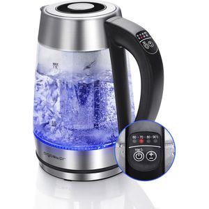 Aigostar Cris 30OSU - Glazen waterkoker met LED en theefilter - Temperatuurregeling - Warmhoudfunctie - RVS/Glas - 1,7L - 2200W