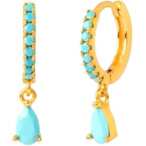 LELA Drop Oorringen / Oorbellen | Blue/Gold | 12 mm | 22 x 5 mm | 925 Silver