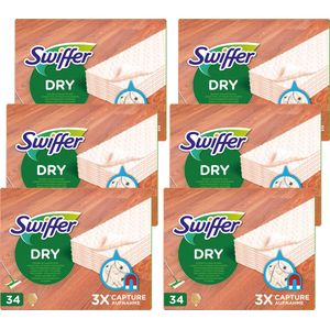 Swiffer Vloerreiniger Droge Doekjes Voor Parket - Voordeelverpakking 6 x 34  Navullingen