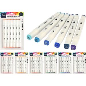 Artist - Stiften Blauw/Paars - Twin Tip Markers - Duo Tip Markers - Alcohol Markers - Stiften Volwassenen - Markeerstiften - Kleur Stiften - Dikke Stiften - Fineliners - Kinderen - 6 kleuren