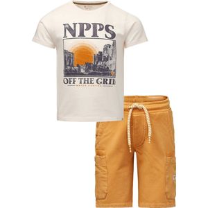 Noppies - Bio kledingset - 2delig - broek Glan Amber Gold - shirt Gifu Antuque White - Maat 104
