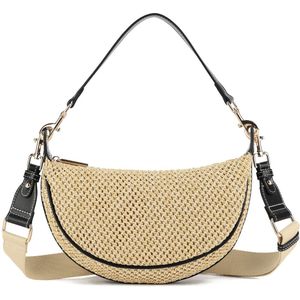 Giuliano rieten schoudertas Soleil - Raffia - Zwart - Dames