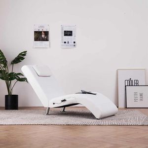 vidaXL Chaise Longue - Chaise Longues - Ligstoel - Ligstoelen - Massage chaise longue met kussen kunstleer wit