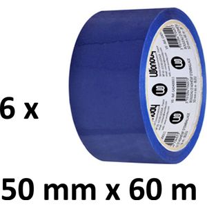 6 x gekleurd verpakkingstape - PP - 50mm x 66m - blauw