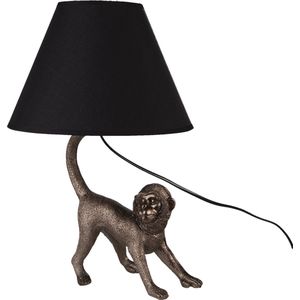 HAES DECO - Tafellamp - City Jungle - Aap, formaat 29x27x43 cm - Bruin / Zwart Polyresin - Bureaulamp, Sfeerlamp, Nachtlampje