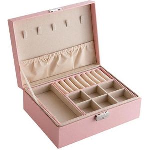 Luxe Sieradendoos - Juwelendoos - 2 lagen - Opbergbox - Sieradenbox - Bijouterie Kistje - Oorbellen/Ring/Ketting/Armband - Vrouwen/Dames/Meisjes - Roze