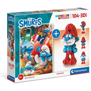 De smurfen - Clementoni puzzel - 104 stukjes + 3D model puzzel grote smurf