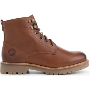 Travelin' Stalon Dames - Leren Veterschoenen - Wol gevoerde boots - Cognac bruin leer - Maat 40