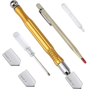 Olie-feed glassnijderset - cutter met sculptuurstift en schroevendraaier - bonusmessen - oliedruppelaar - glazen spiegel - 2-20 mm - 6 stuks