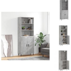 vidaXL Hoge Kast - Betongrijs - Bewerkt hout - metaal - 69.5 x 34 x 180cm - Keukenkast