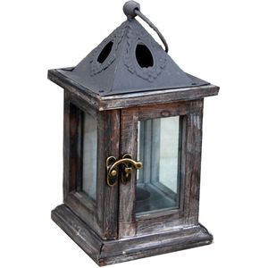 Lantaarn hout 12x12x24,5cm antique brown 3 stuks