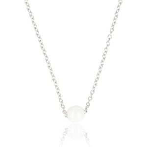 My Bendel Ketting zilverkleurig met White Ceramic bolletje - Ketting zilverkleurige ketting met White Ceramic bolletje - Met luxe cadeauverpakking