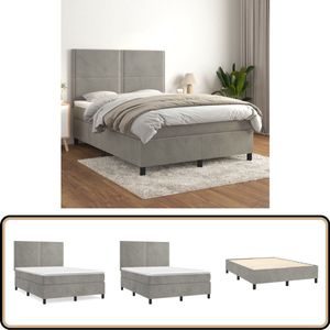 vidaXL Boxspring - Lichtgrijs - Inclusief Matras - 140x190 cm Boxspringbed - Fluweel Bed - Pocketveer Matras - Middenhard Matras - Grijs Bed