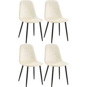 In And OutdoorMatch Stoel Jeanna - Crème - Set van 4 - Fluweel - Hoogwaardige bekleding - Luxe stoel - Moderne look
