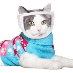 M - Transparante kattenkap - Verstelbaar kattenmasker - Kattenhalsband die het zicht niet blokkeert - Bijtbestendig - Gaat niet gemakkelijk los - Ademend - Wit