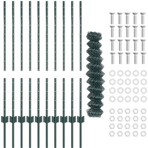 vidaXL - Kettinglink - Schutting - met - 10 - U - Palen - Groene - 1x10 - m - Staal