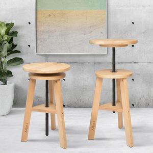 Schilderkruk met diameter van 30 cm, zitvlak, draaikruk van hout, in hoogte verstelbaar, 48-66 cm, rond, 360 graden draaibaar en belastbaar, beukenhout, draaistoel en werkplaatskruk