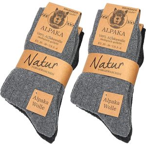 BRUBAKER 4 Paar 100% Alpaca Wollen Sokken - Warme Fijn Gebreide Wintersokken voor Mannen en Vrouwen - Set van 4 Hoge Unisex Wollen Sokken voor Mannen en Vrouwen - Grijs EU maat 43-46