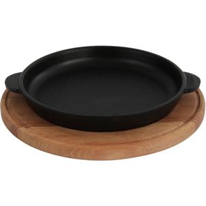 BRIZOLL Serveerpan - Etagère - Grillpan - met Serveerplank - Gietijzer - 20 x 2.5 cm
