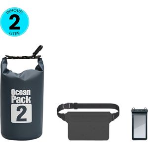 Somstyle 3-in-1 Drybag Set 2 Liter - Droog Tas, Heuptas & Telefoonhoes Waterdicht - Outdoor, Vakantie, Travel & Zwemmen - Zwart