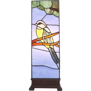 LumiLamp Tiffany Tafellamp 18x18x48 cm Blauw Glas Kunststof Vogel Tiffany Bureaulamp