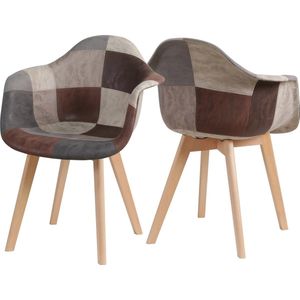 Roggi® Eetkamerstoelen – Eetkamerstoelen Set van 2 - Kuipstoelen - Eetkamerstoelen met Armleuning - Stoel - Stoelen - Brown - Houten Poten - Fauteuil – Zithoogte 39 cm