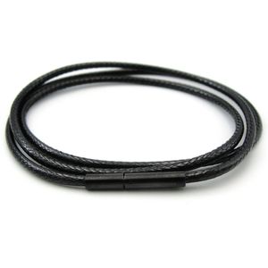 Zwart kunstleer waxkoord collier ketting 45 cm 1,5 mm dik met zwarte sluiting
