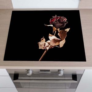 Inductiebeschermer gedroogde rode roos | 81 x 52 cm | Keukendecoratie | Bescherm mat | Inductie afdekplaat