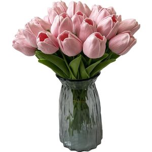 12 stks Kunstmatige Tulpen Real Touch Latex Nep Tulpen Boeketten Arrangement Bloemen voor Thuis Kamer Bruiloft Decoratie Feest Middelpunt Decor, Roze