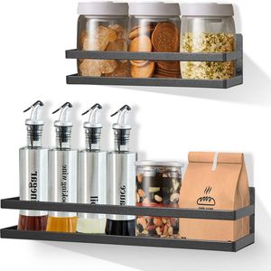 Uten Kruidenrek Magnetisch Ophangbaar - Kruiden Organizer - 2 Keukenrekken - Spice Rack - 2 Planken (L x B) 30 x 10.5 | 40 x 11.5 cm - Zwart coating met adertjes (4 Kleuren)