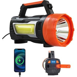 Oplaadbare handslinger zaklamp schijnwerper met zijschijnwerper super heldere LED-lantaarn voor camping wandelen orkaan noodgevallen 6 lichtmodi - Power Bank - Waterdicht