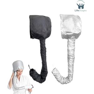LifeStages - Droogkap - Motorkap Föhn - Föhnkap - Droogkap Verdamper - Draagbare Föhndop - Warmtecap voor Diepe Conditionering- Draagbare Föhnkap voor Droog Stylen van Krullend Haar - 2 Stuks - Wit + Zwart