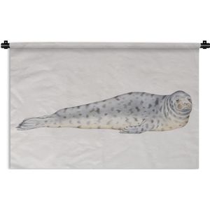 Wandkleed Zeeleeuw illustratie - Een illustratie van een liggende zeeleeuw Wandkleed katoen 180x120 cm - Wandtapijt met foto XXL / Groot formaat!