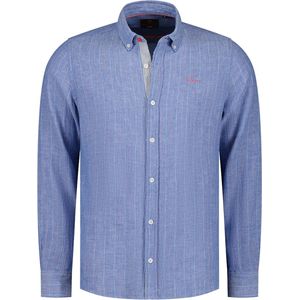 New Zealand Auckland - Overhemd Okana Herringbone Blauw - Heren - Maat M - Regular-fit