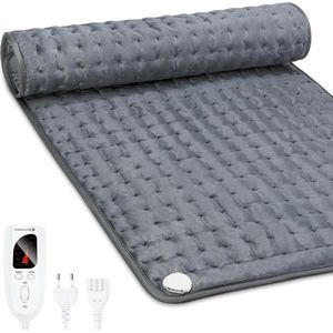 Verwarmingskussen 92 x 50 cm met 6 warmtestanden en timer - Wasbaar - Elektrische deken grijs