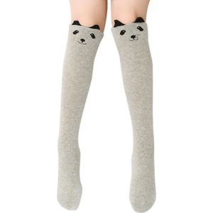 Kniekousen meisjes Poes Grijs - 6-12 jaar - elastisch katoen - met opstaande oortjes - lange sokken - goede kwaliteit