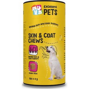 Excellent Pets Skin & Coat Chews - Kauwsnoepjes - Zachte snacks - Helpt een Glanzende vacht te Behouden - Ondersteunt en Verzacht de Gevoelige huid - Glutenvrij - Mix van Visolie en Plantaardige oliën - 120 stuks