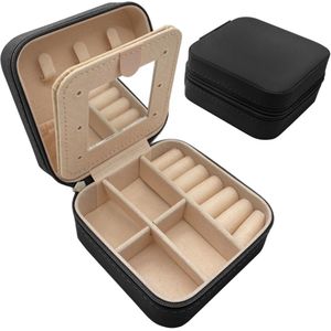 Draagbare Mini Sieradendoos - Reisjuwelendoosje met Spiegel - Perfect voor Kettingen en Oorbellen