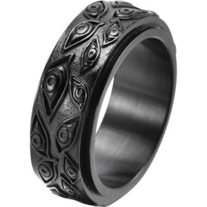 Anxiety Ring - (Ogen) - Stress Ring - Fidget Ring - Draaibare Ring - Overprikkeld Brein - Spinner Ring - Zwart - (23.00 mm / maat 72)