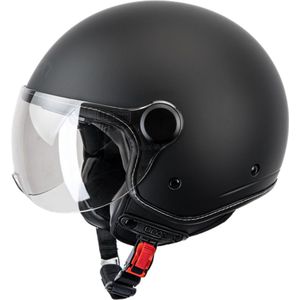 Beon Logo - Geschikt als Fiets Snorfiets Brommer Motor Scooter helm - Retro Vespa jethelm met vizier - Voor dames volwassenen - XS - Mat Zwart - Gratis helmtas