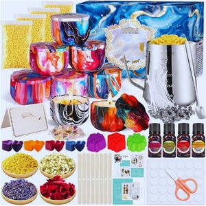Kaarsenmaakset Doe-Het-Zelf Kaarsen Cadeauset Met 480 G Bijenwas - 8 Kaarsenblikjes - Geurolie - Kleurblokken - Kaarsengietset - Lonthouder - Lontstickers - Roerlepel